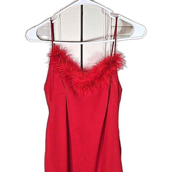 Nightgown Maxi Red Ostrich Featers Size XS Sheer with Side Slits - Picture 1 of 6